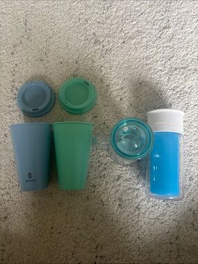 Set of 4 Kids Cup & Sippy Set in Blue and Teal